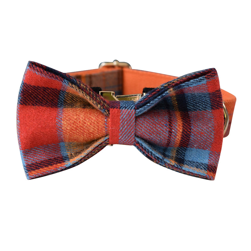 Orange Blue Plaid Collar with Detachable Bow - Personalized