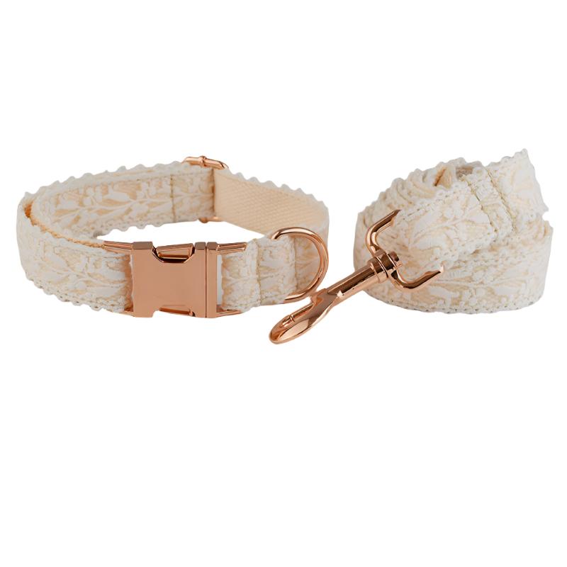 Lace Floral Beige Collar Personalized Leash Set