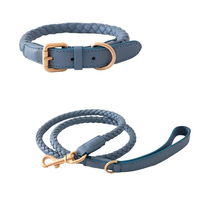 Deluxe Dessert Leather Weave Collar & Leash Set