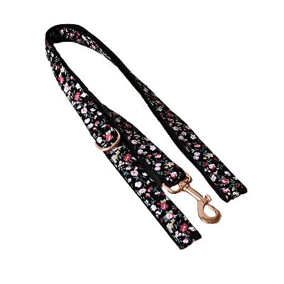 Black Pink Floral Collar with Personalized Leash Set