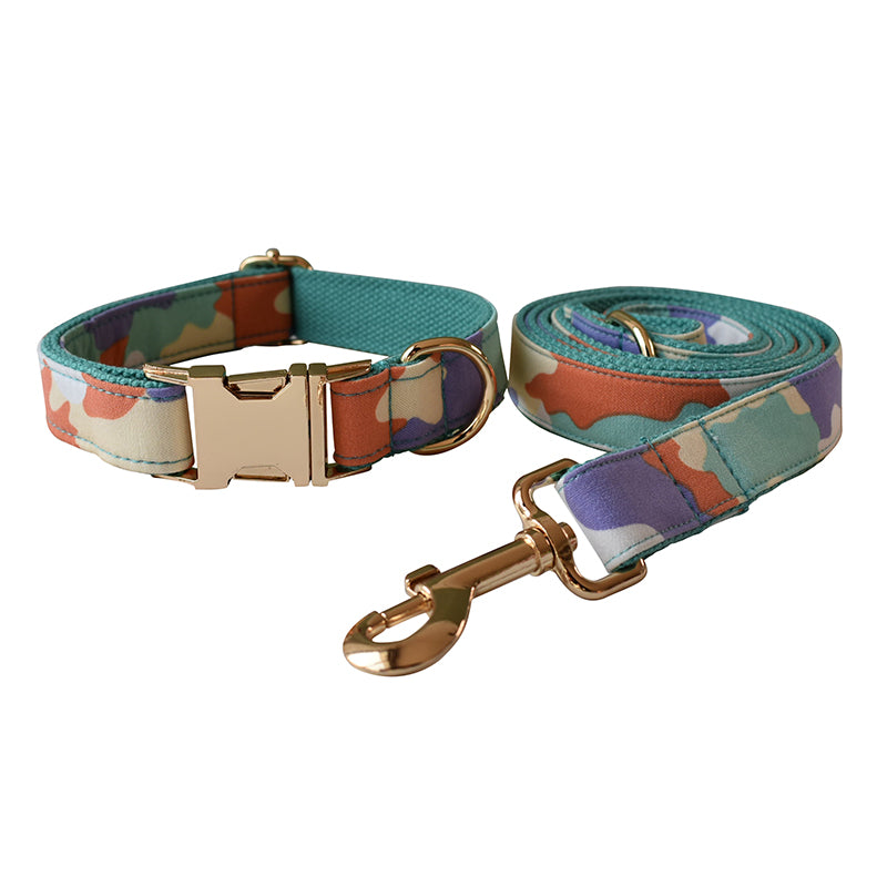 Rainbow Camouflage Collar with Detachable Bow Tie and Personalized Leash Set