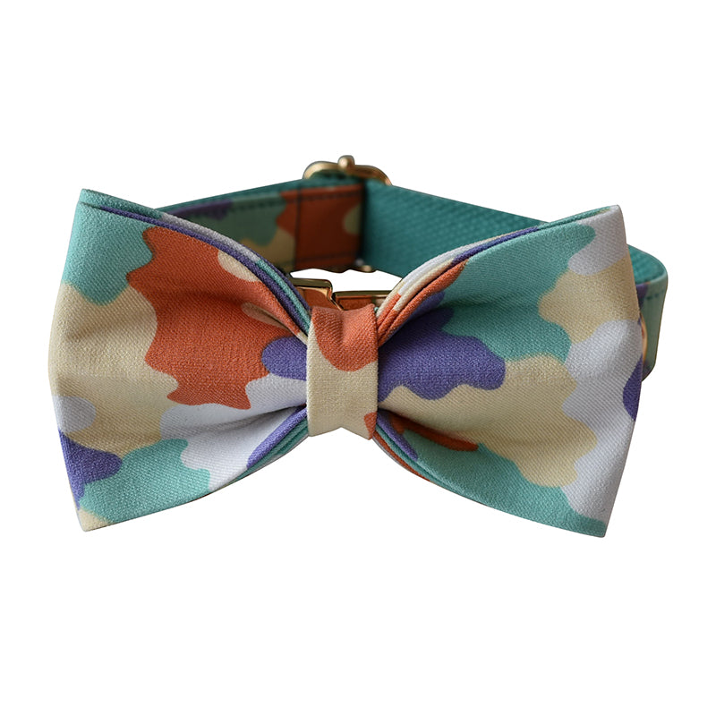 Rainbow Camouflage Collar with Detachable Bow Tie and Personalized Leash Set