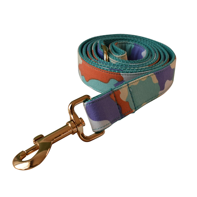 Rainbow Camouflage Collar with Detachable Bow Tie and Personalized Leash Set