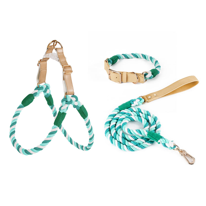 BowWow Handmade Bright Cotton Rope Collar & Leash Set