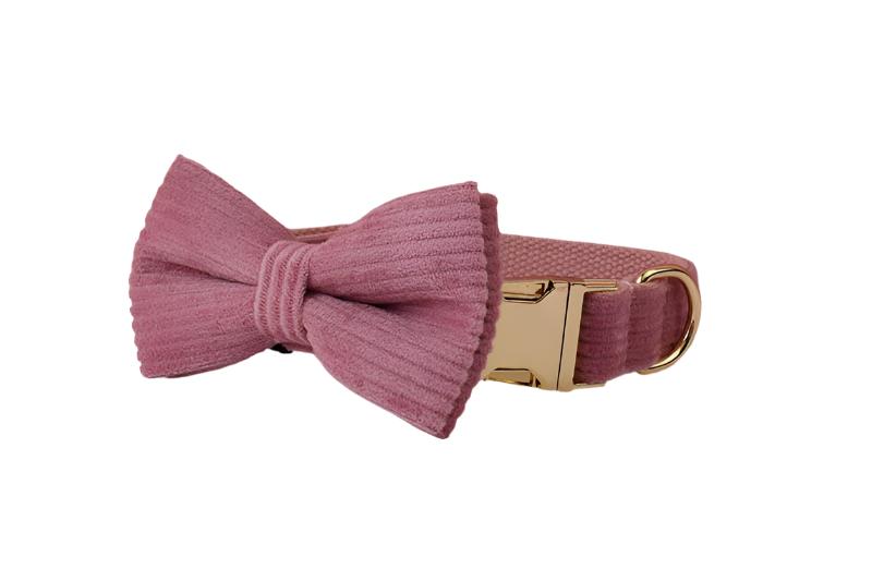 Old Rose Pink Velvet Collar with Detachable Bow Tie Personalized Leash Set