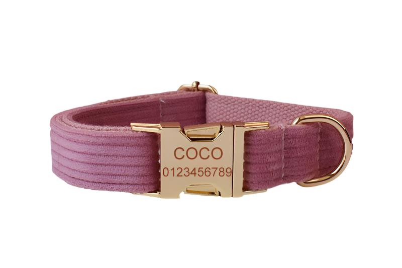 Old Rose Pink Velvet Collar with Detachable Bow Tie Personalized Leash Set