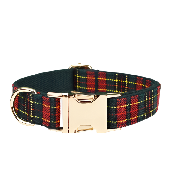 Gingham Checkered Elite Grid Cotton Collar & Personalized Leash Set