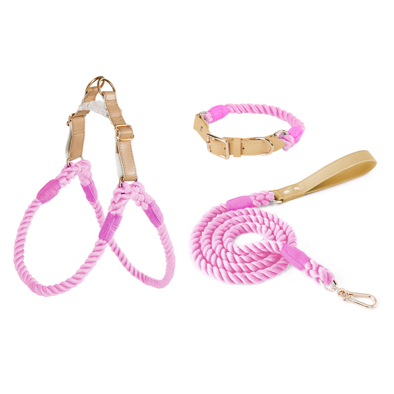 BowWow Handmade Bright Cotton Rope Collar & Leash Set