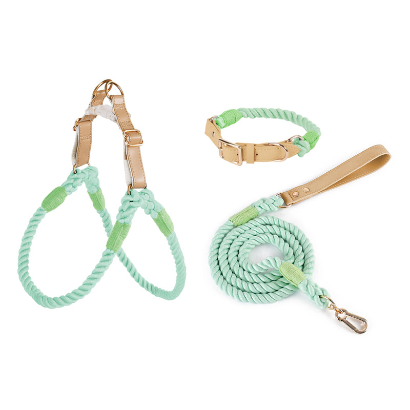 BowWow Handmade Bright Cotton Rope Collar & Leash Set