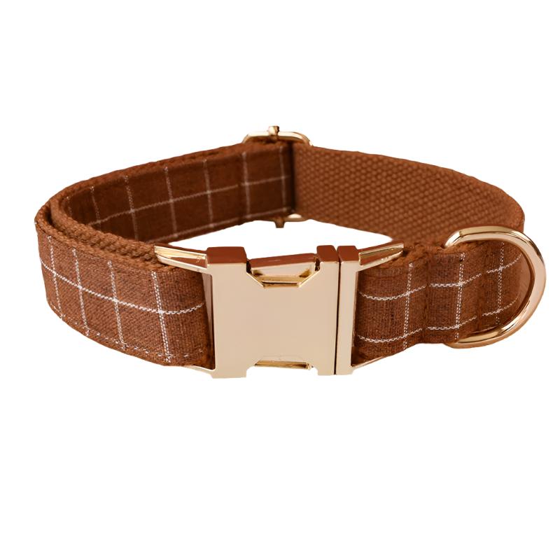 Gingham Checkered Elite Grid Cotton Collar & Personalized Leash Set