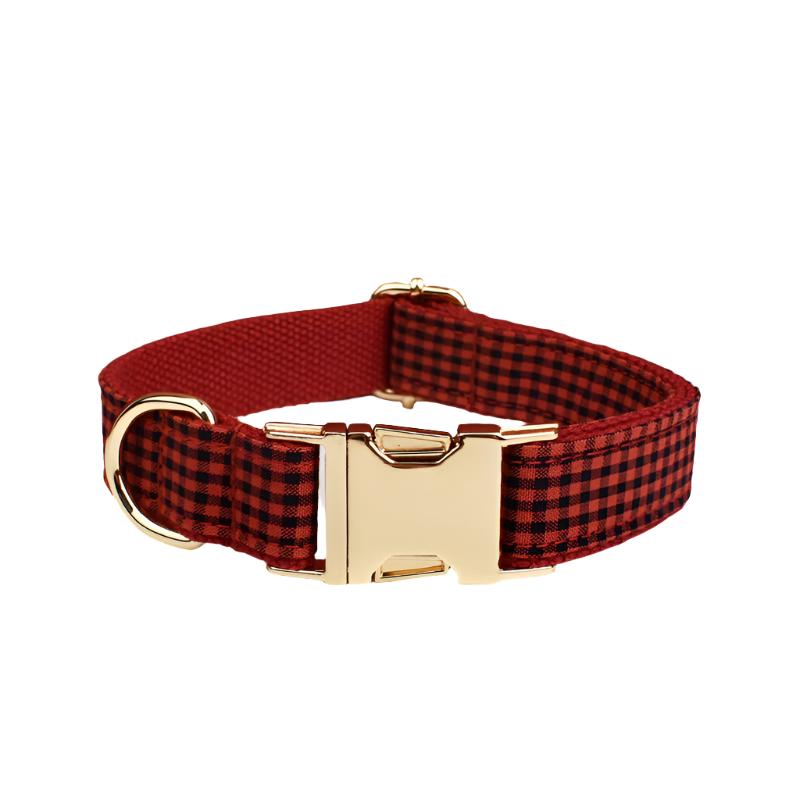 Gingham Checkered Elite Grid Cotton Collar & Personalized Leash Set