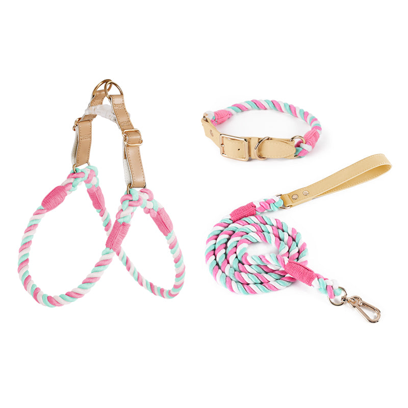 BowWow Handmade Bright Cotton Rope Collar & Leash Set