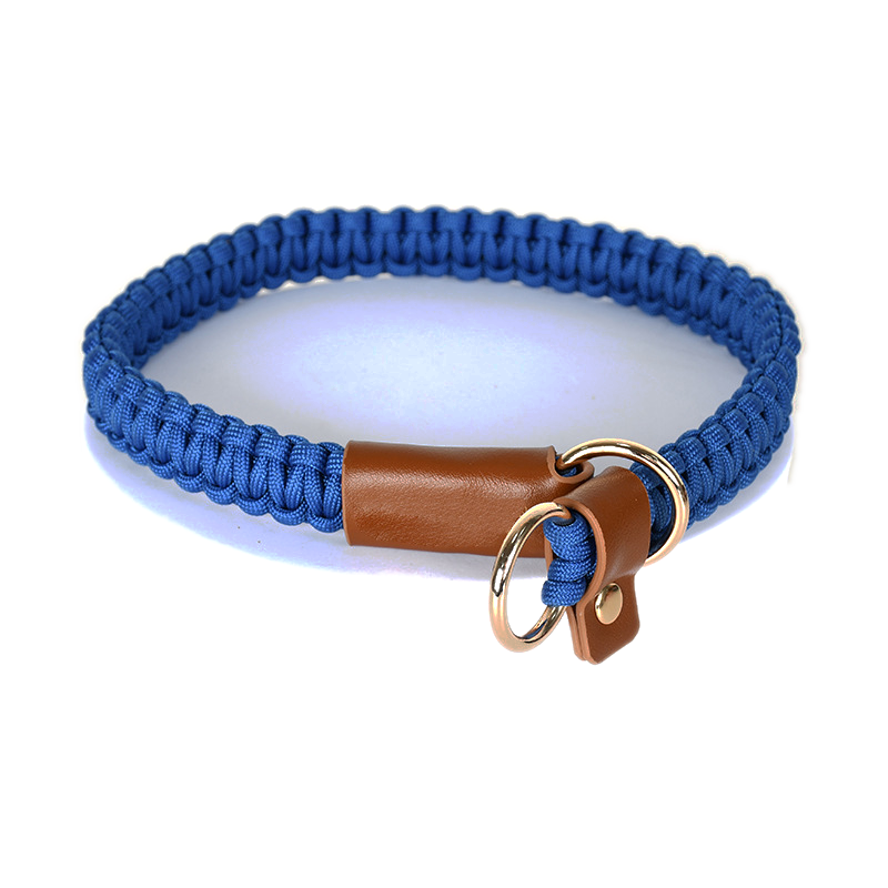 Slate Knotted Cord Collar, Tan Trim - Blue