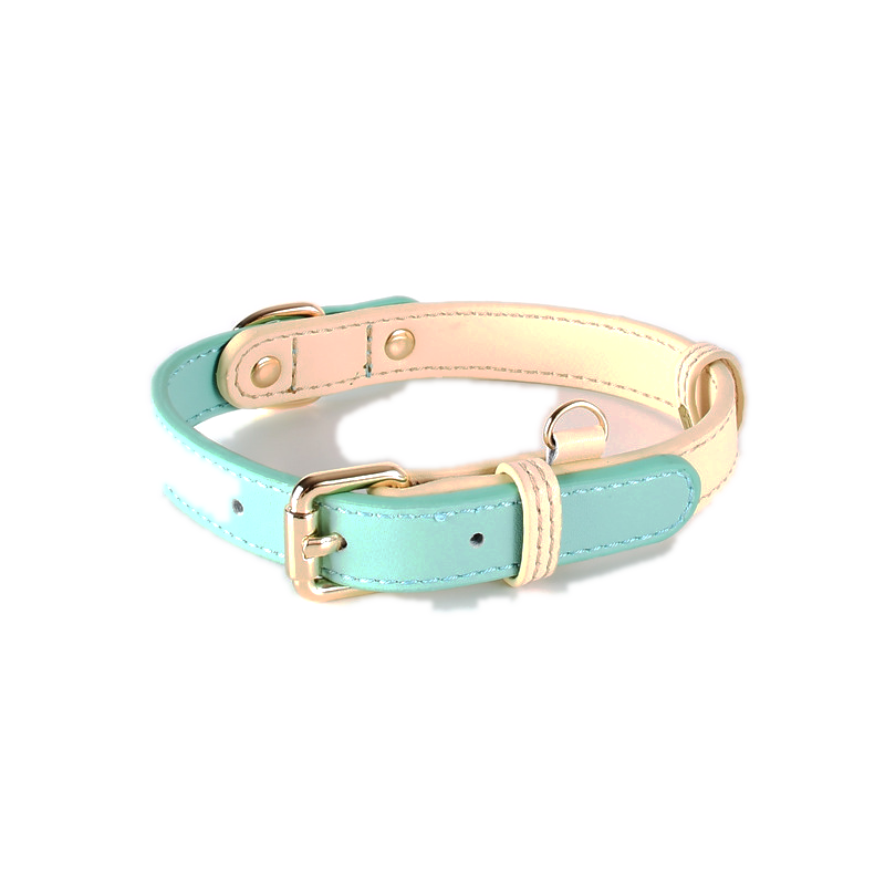 Sorbet Pastel Collar & Lead Set, Genuine Leather - Mint