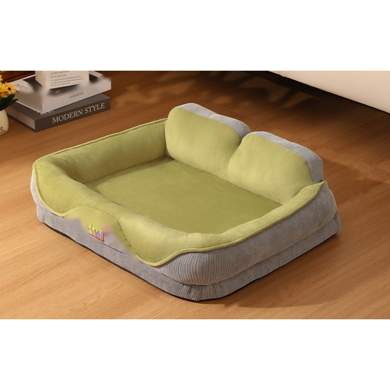Lounger Sofa Pet Bed with Headrest Pillow - Forest Green