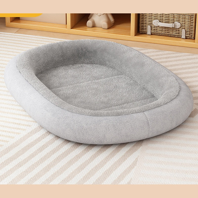 Saddle Oval Bolster Dog Bed with Fleecy Rim - Grey Extra thick Warm-lined