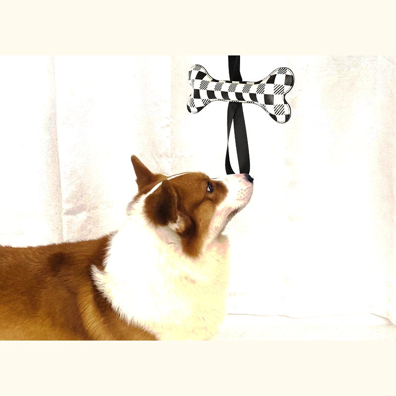 Checkerboard Bone Tug Toy with Long Strap Handle - view 1