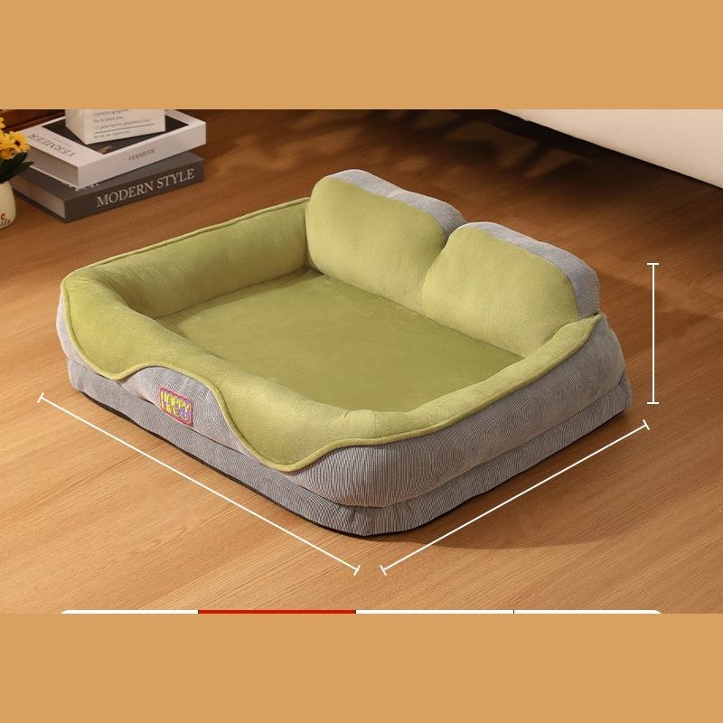 Lounger Sofa Pet Bed with Headrest Pillow - Forest Green