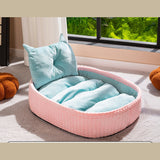 Bathtub Basket-Weave Pet Bed with Cat-Ear Pillow - Blush Bathtub Pet Bed Flannel fabric