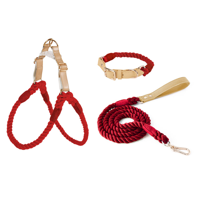 BowWow Handmade Bright Cotton Rope Collar & Leash Set