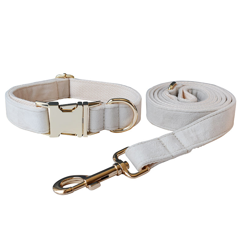 Pure White Velvet Collar with Detachable Bow Tie Personalized Leash Set