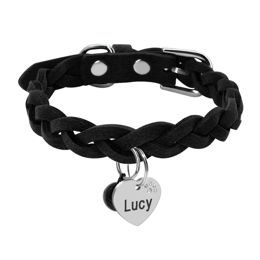 Braided Suede Leather Dog Collar (Personalised) - detail close-up