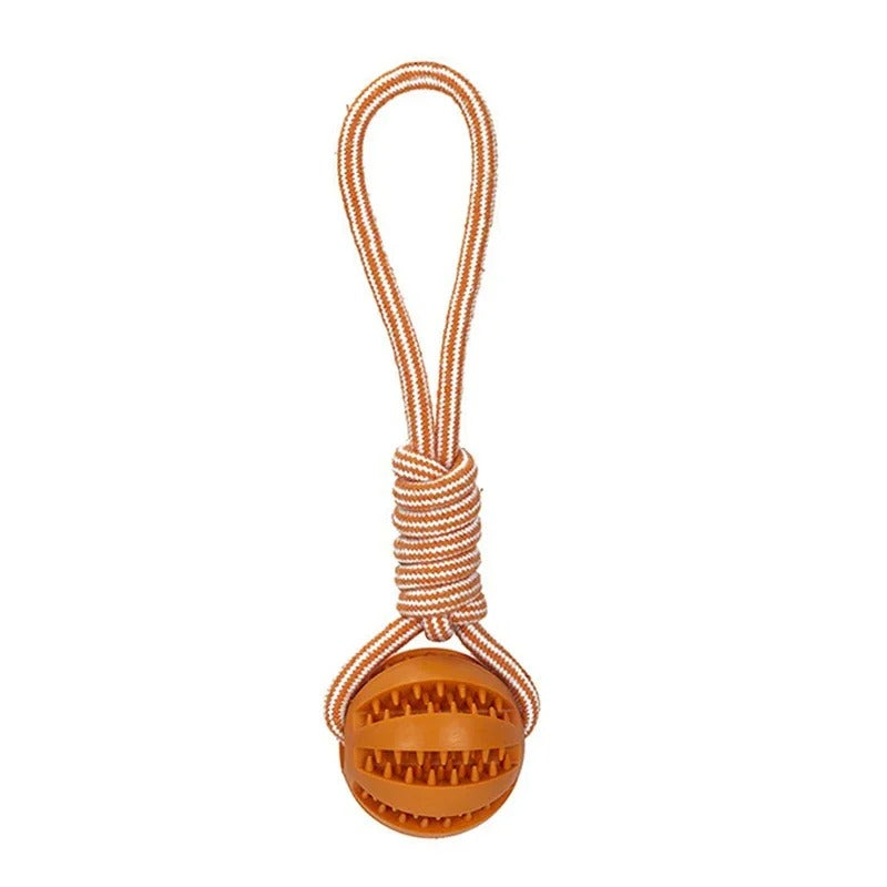 Soft Rubber Interactive Pull-Cord Ball Toy - Rubber | PAWD