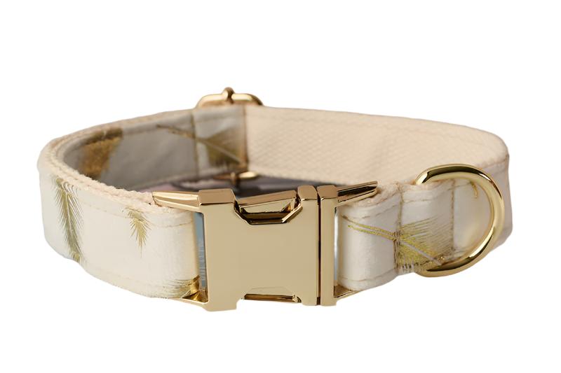 Gold Velvet Dog Collar with Detachable Bow Tie - front view