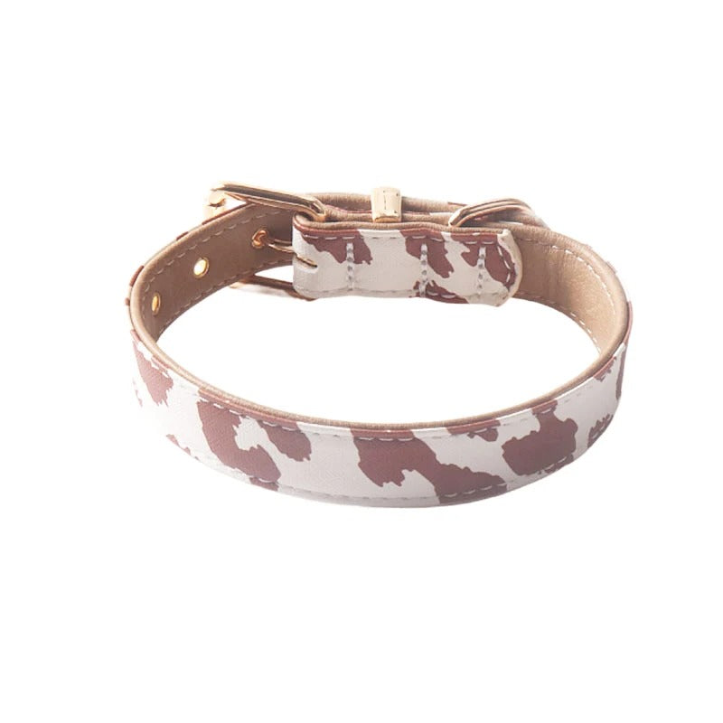 Deluxe Neutral Pastel Cow Leather Dog Collar - top view