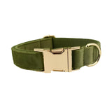 Olive Green Velvet Collar with Bow Tie & Lead Set (Personalised) - Olive Green Velvet | PAWD