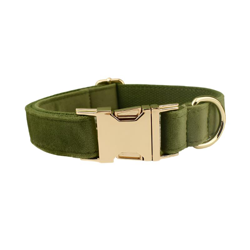 Olive Green Velvet Collar with Bow Tie & Lead Set (Personalised) - Olive Green Velvet | PAWD