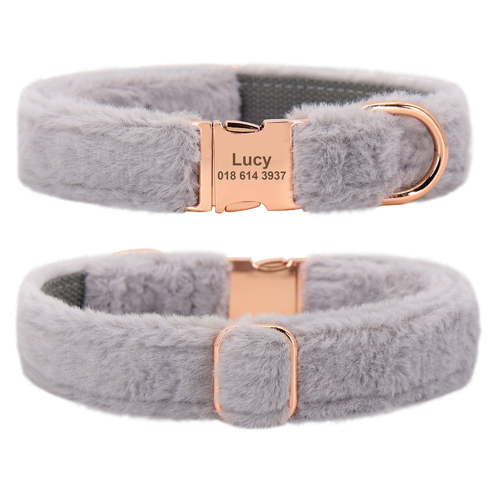 Pastel Fur-Lined Nylon Leather Warm Dog Collar - detail close-up