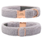 Pastel Fur-Lined Nylon Leather Warm Dog Collar - detail close-up