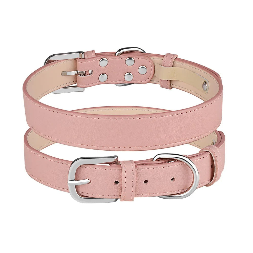 Pastel Plain PU Leather Dog Collar - in use
