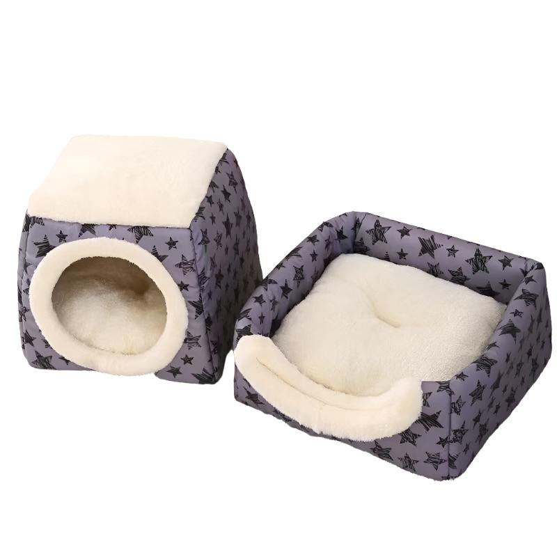 Portable Plush Closed Crate Pet Bed - side angle