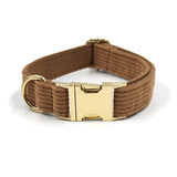 Brown Corduroy Dog Harness & Collar (Personalised) - detail close-up