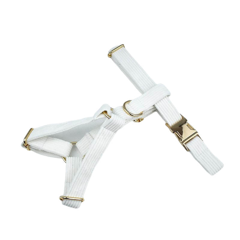White Corduroy Dog Harness - top view