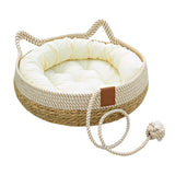 Woven Rattan Pet Bed with Scratch Board & Warm Pad - detail close-up