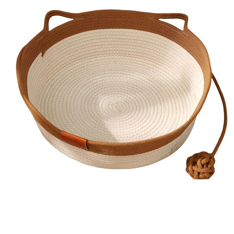 Woven Rattan Pet Bed with Scratch Board & Winter Warm Pad - detail close-up