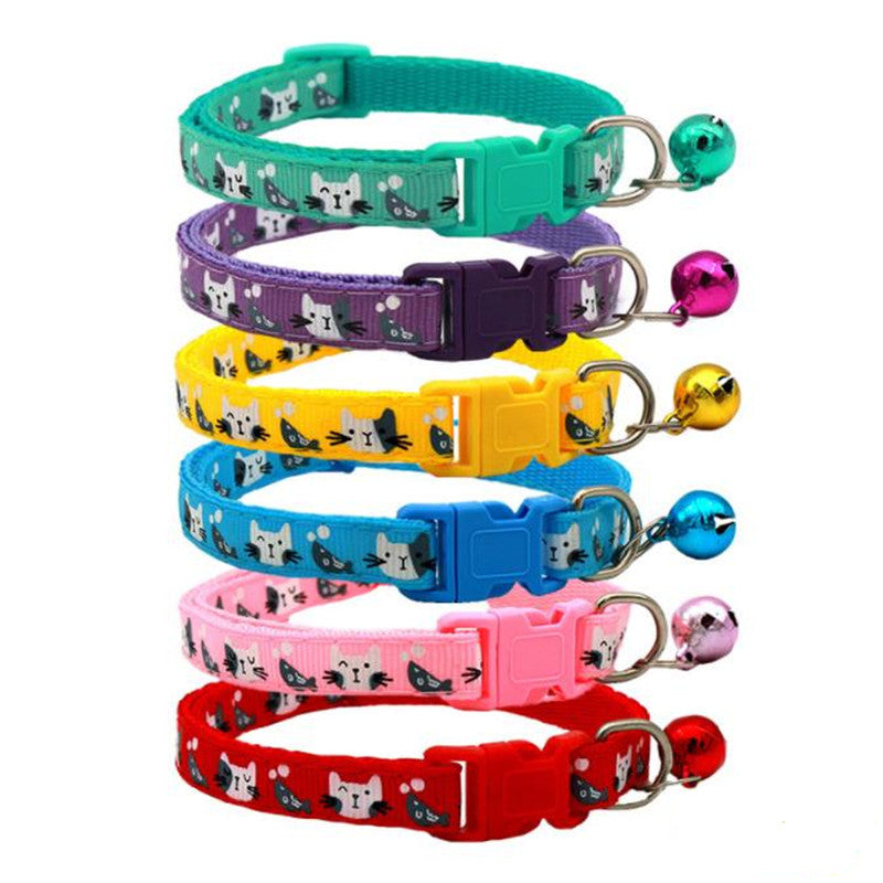 Colorful Cats Pattern Adjustable Collar with Bell