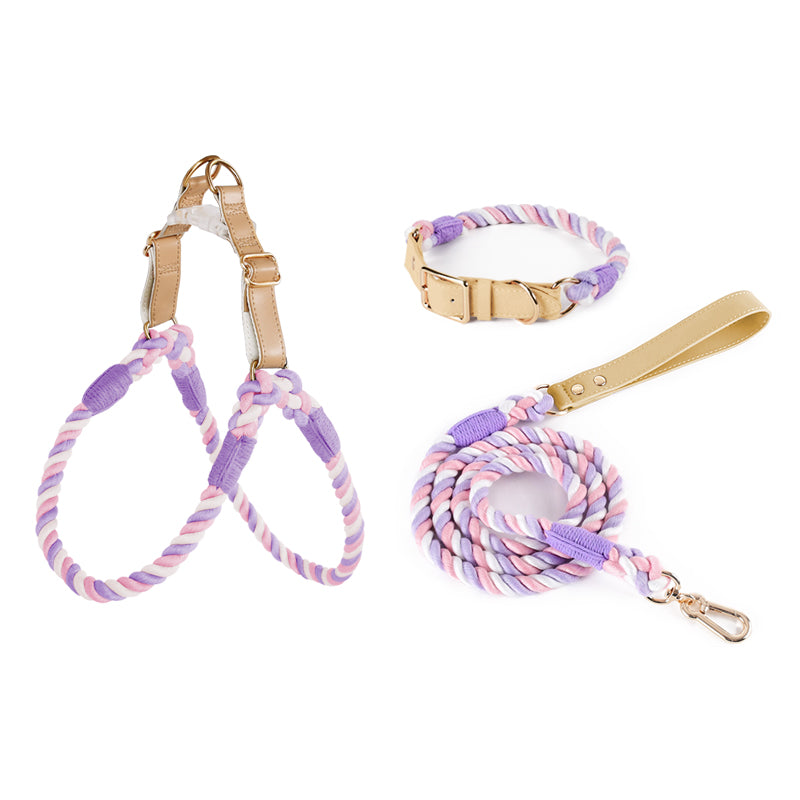 BowWow Handmade Bright Cotton Rope Collar & Leash Set