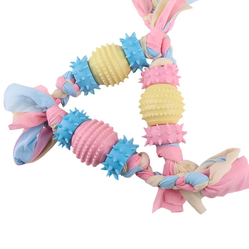 Pastel Knot Bone & Rope Natural Rubber Bite-Resistant Teeth Cleaning Chew Toy