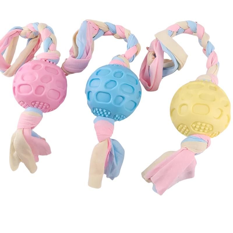 Pastel Knot Bone & Rope Natural Rubber Bite-Resistant Teeth Cleaning Chew Toy