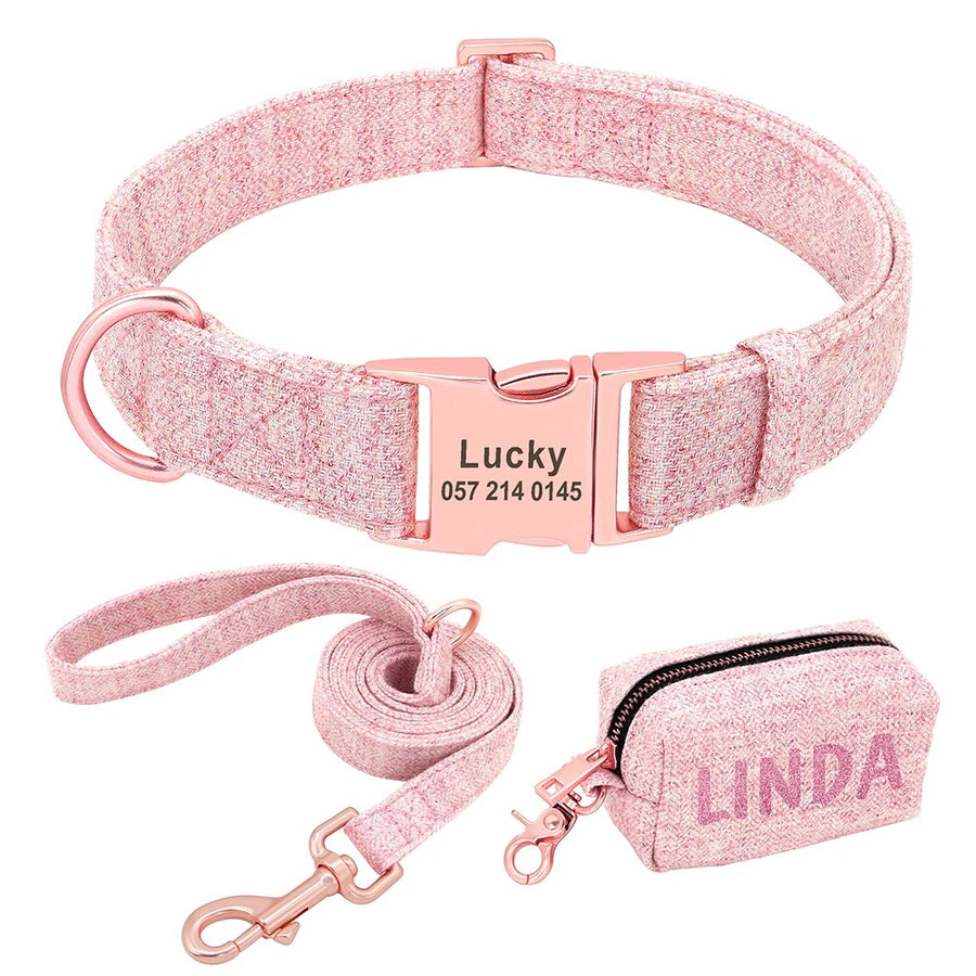 Lavish Leash Kit Pastel Weave Rose Gold Personalized Leash Set with Garbage Bag