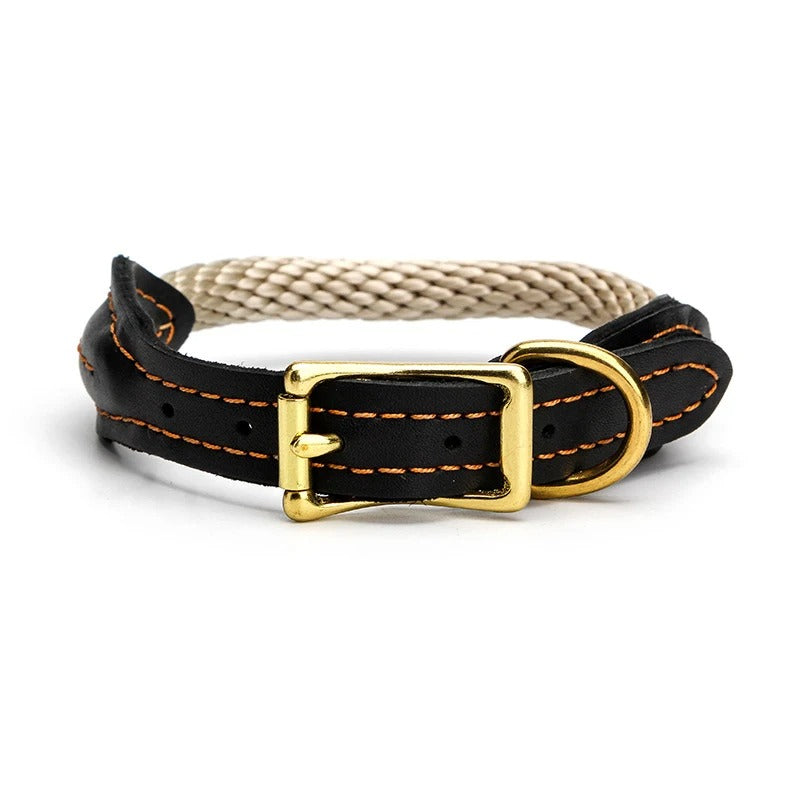 Deluxe Genuine Leather Hemp Rope Dog Collar