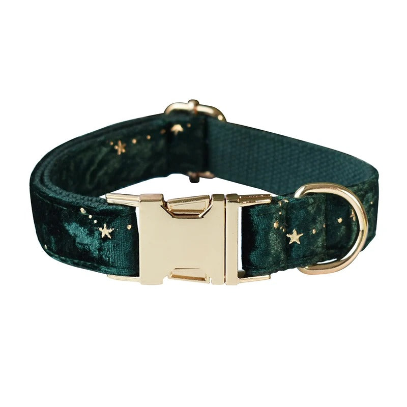 Starry Night Emerald Green Velvet with Detachable Bow Tie Personalized Leash Set