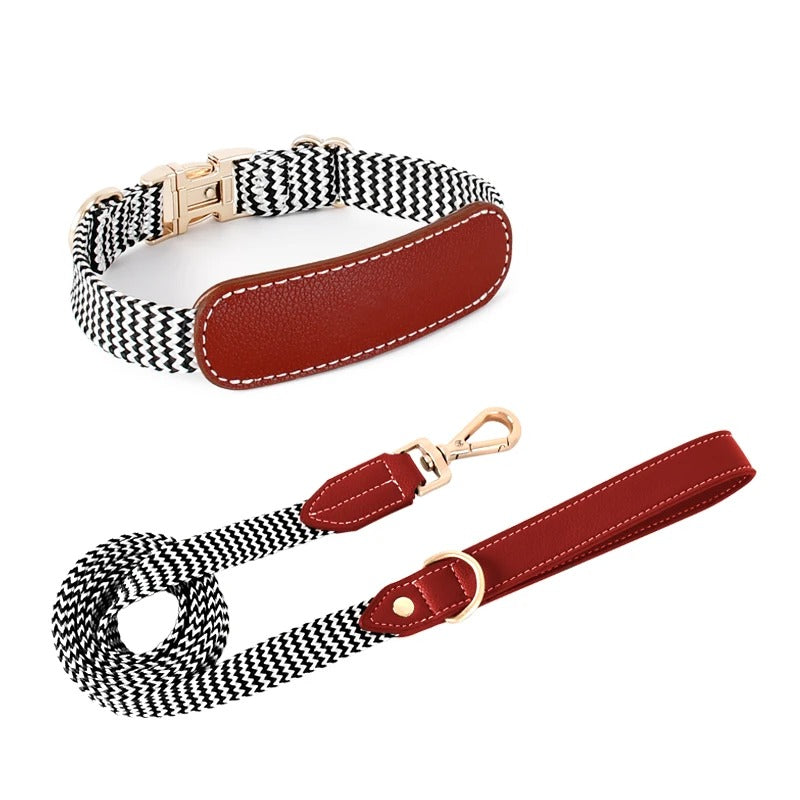 Prime Zigzag Soft Wrap Webbing Leather Collar & Leash Set