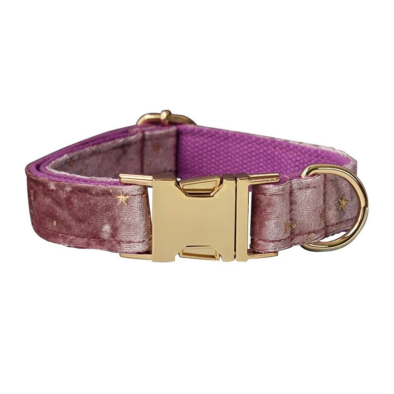 Starry Night Lilac Rose Collar with Detachable Bow Tie Personalized Leash Set