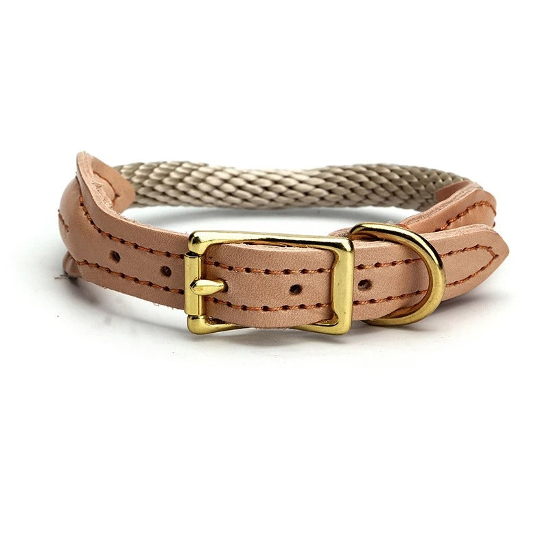 Deluxe Genuine Leather Hemp Rope Dog Collar