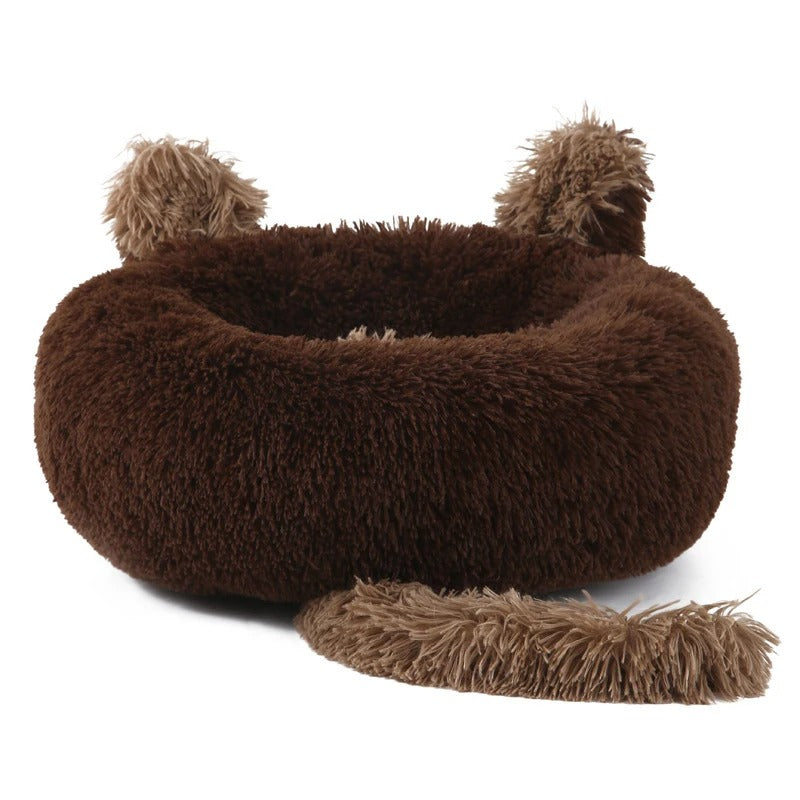 Deluxe Fluffy Anti-Anxiety Pet Bed with Tail & Ear Design